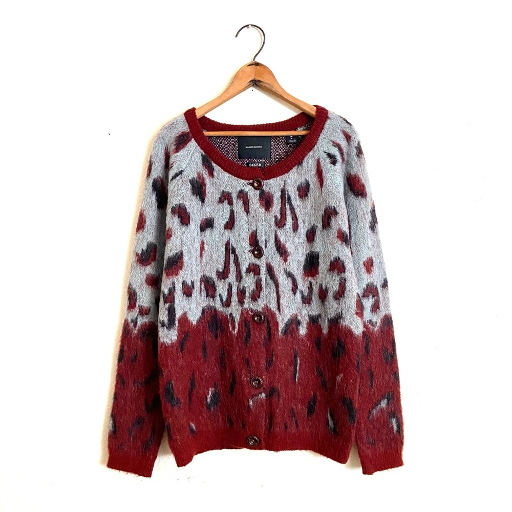 Maison Scotch Biker | Animal Print Mohair Blend Cardigan